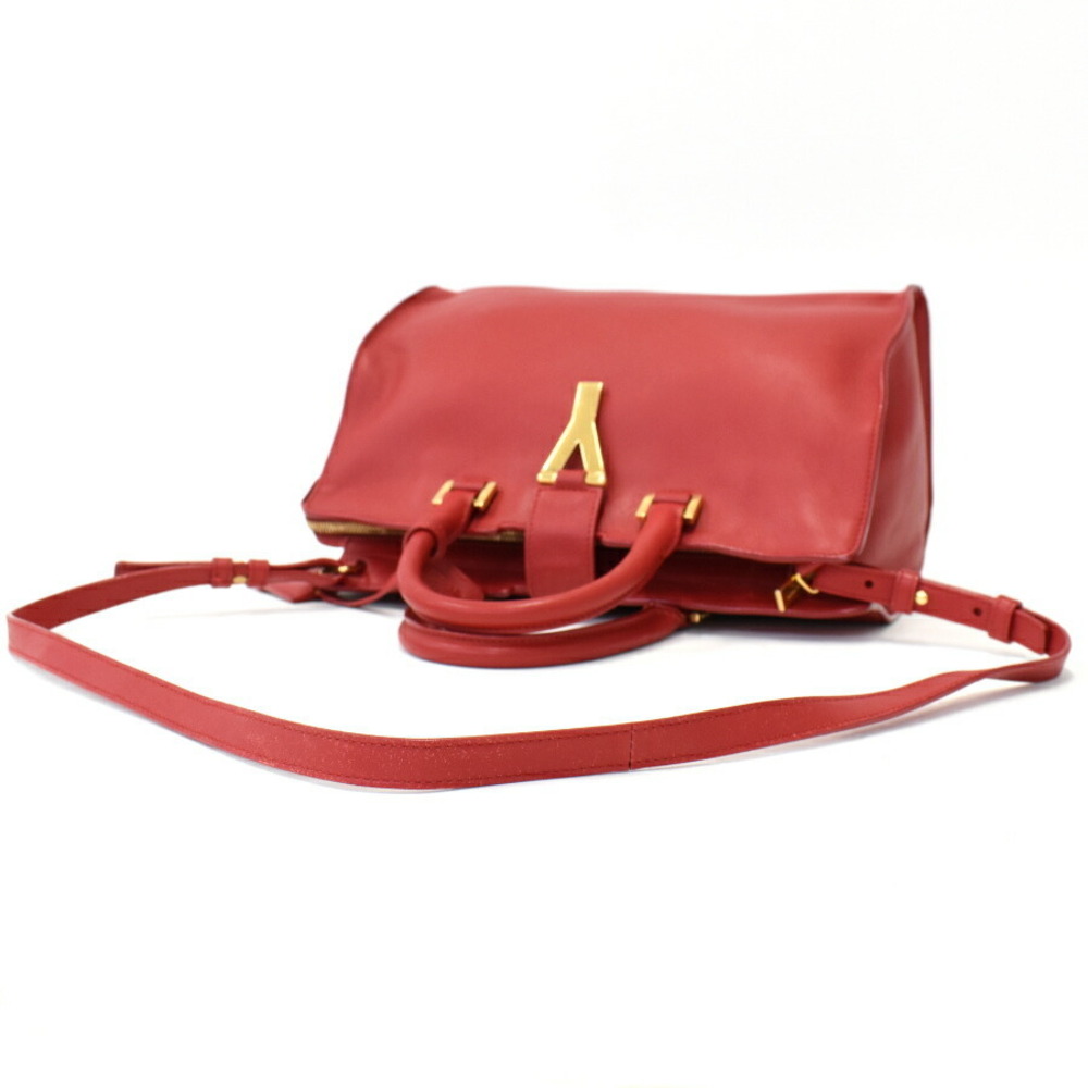 Saint Laurent Cabas Y Line Handbag Shoulder Bag Red Leather PARIS - Picture 7 of 9